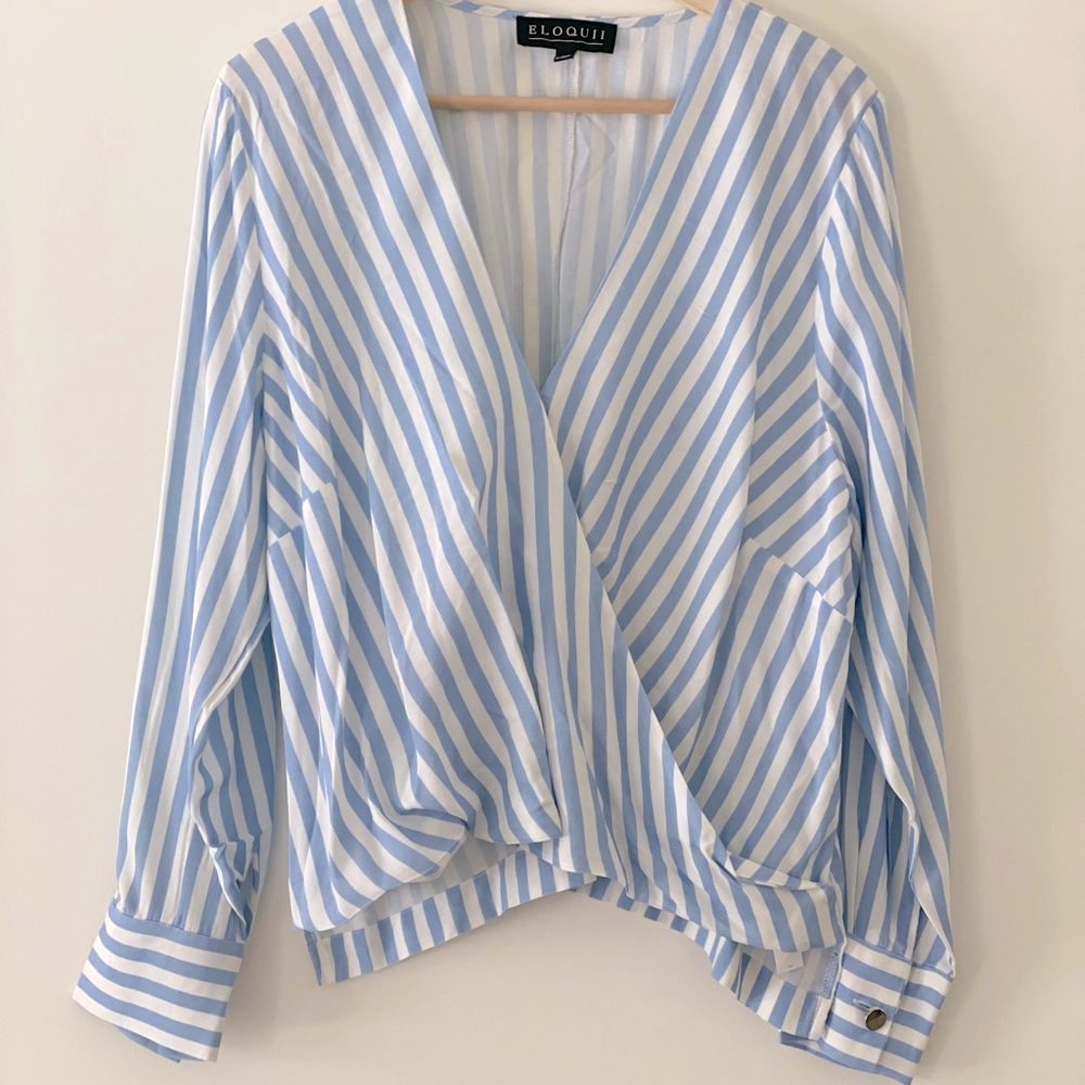 Eloquii Sz 14 striped faux wrap blouse *never worn*